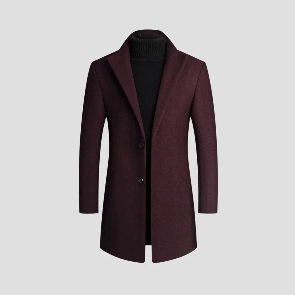 Men's Modern Tailored Wool Blend Overcoat - Sleek Business Jacket-Mens Jacket-Verito Boutique-Burgundy-S-Verito Boutique
