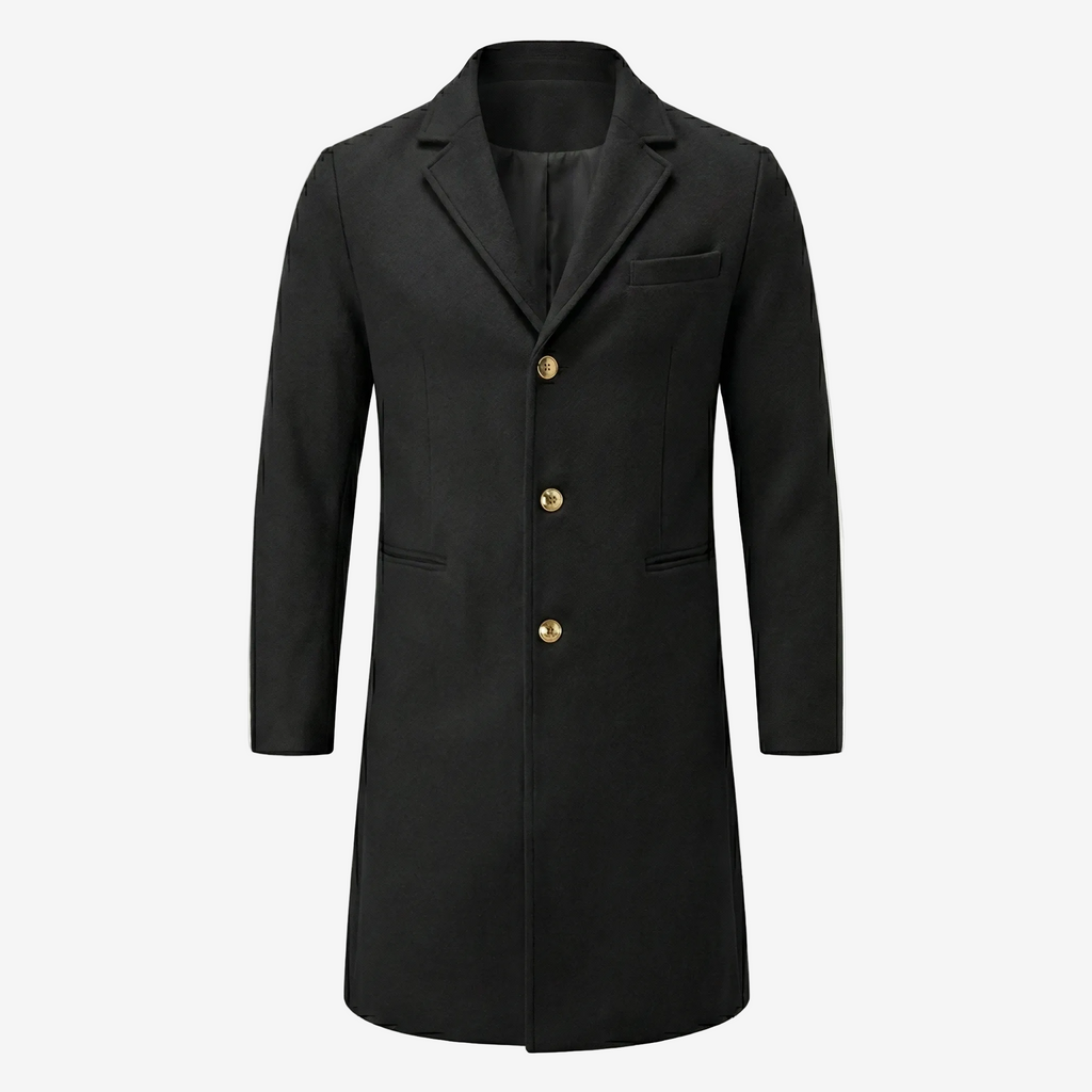 Men's Beige Wool Blend Overcoat - 3-Button Smart Casual Jacket-Mens Jacket-Verito Boutique-Black-S-Verito Boutique