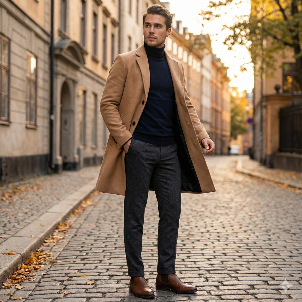 Men's Wool Blend Overcoat - Classic Single Breasted Trench-Mens Jacket-Verito Boutique-Beige-S-Verito Boutique