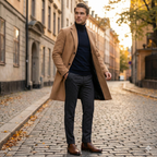 Men's Wool Blend Overcoat - Classic Single Breasted Trench-Mens Jacket-Verito Boutique-Beige-S-Verito Boutique