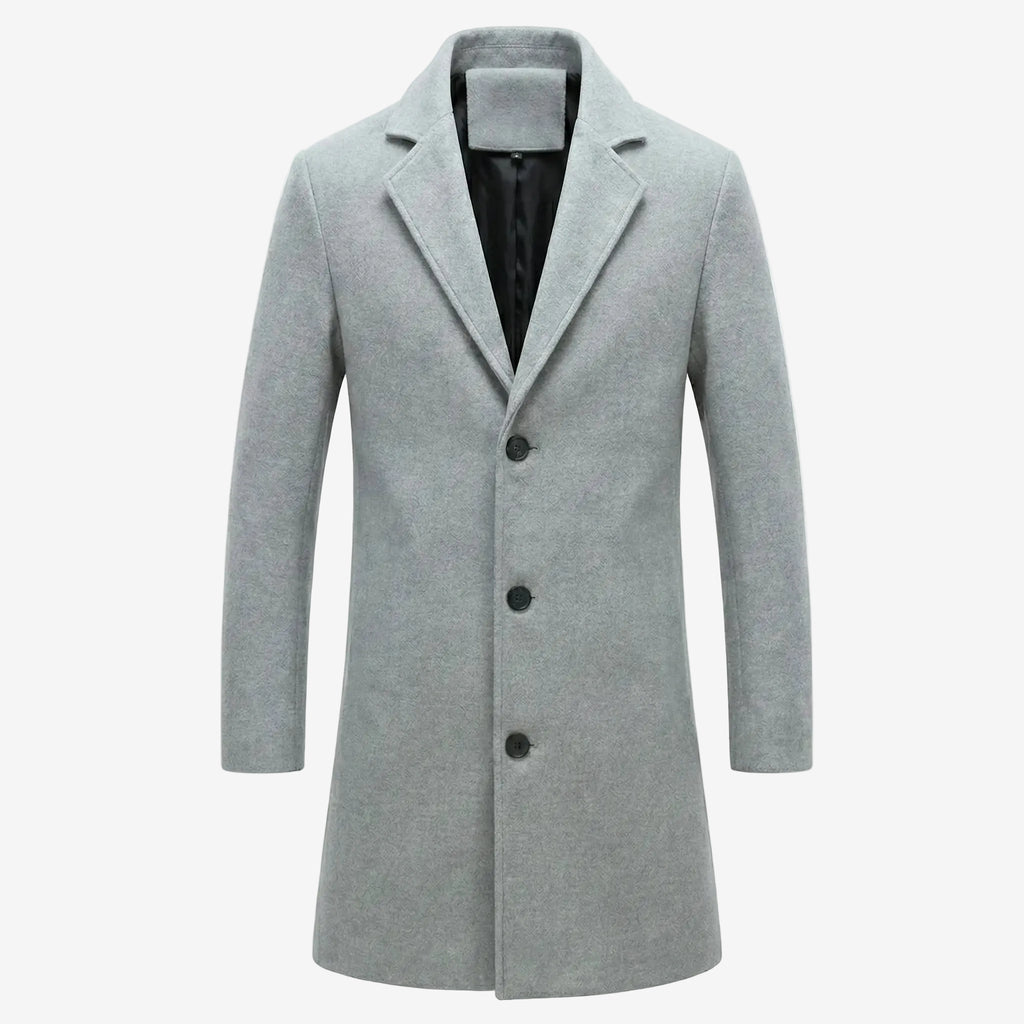 Men's Wool Blend Overcoat - Classic Single Breasted Trench-Mens Jacket-Verito Boutique-Gray-S-Verito Boutique