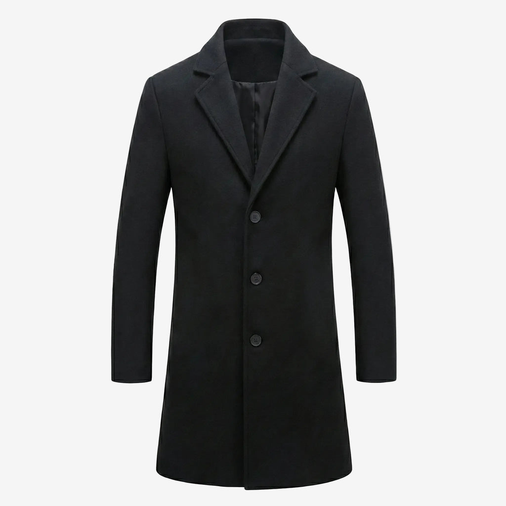 Men's Wool Blend Overcoat - Classic Single Breasted Trench-Mens Jacket-Verito Boutique-Black-S-Verito Boutique