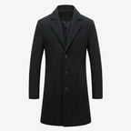 Men's Wool Blend Overcoat - Classic Single Breasted Trench-Mens Jacket-Verito Boutique-Black-S-Verito Boutique