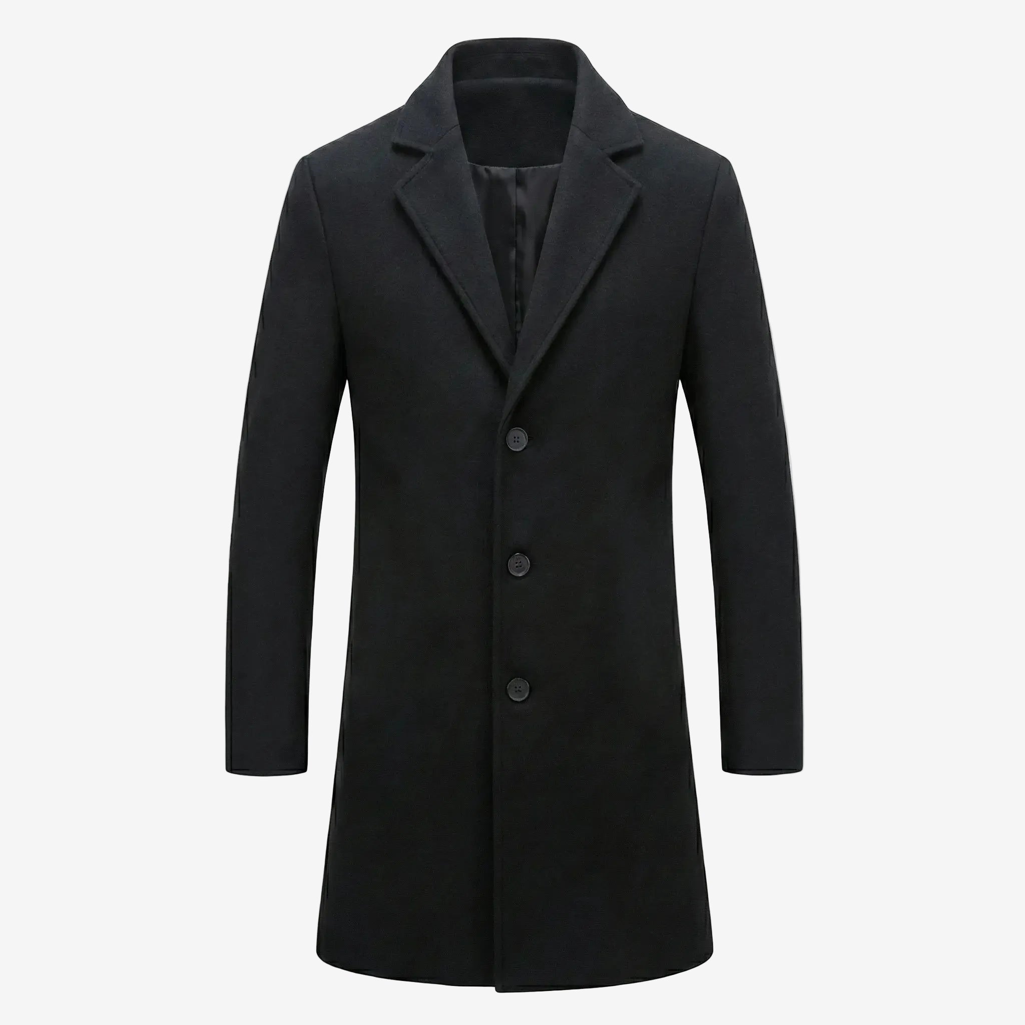 Men's Wool Blend Overcoat - Classic Single Breasted Trench-Mens Jacket-Verito Boutique-Black-S-Verito Boutique
