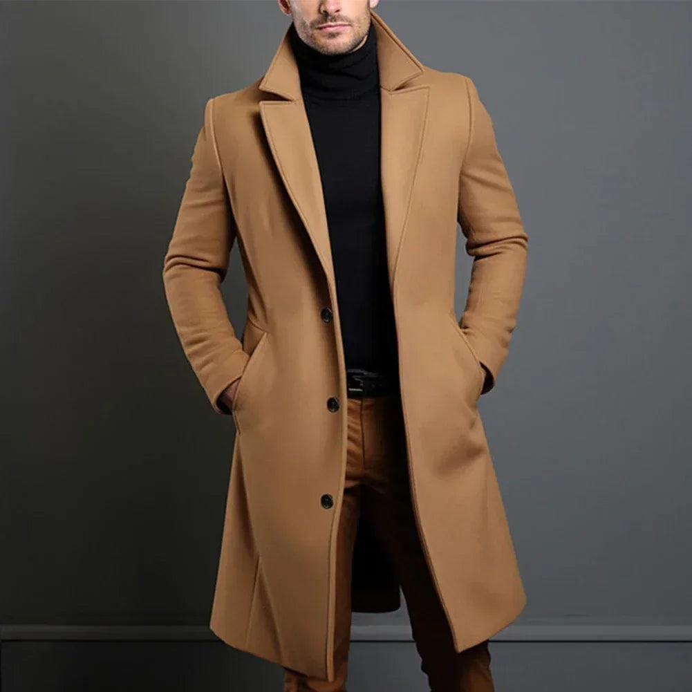 Men's Tailored Wool Blend Overcoat - Classic 3-Button Winter Jacket-Mens Jacket-Verito Boutique-Brown-S-Verito Boutique