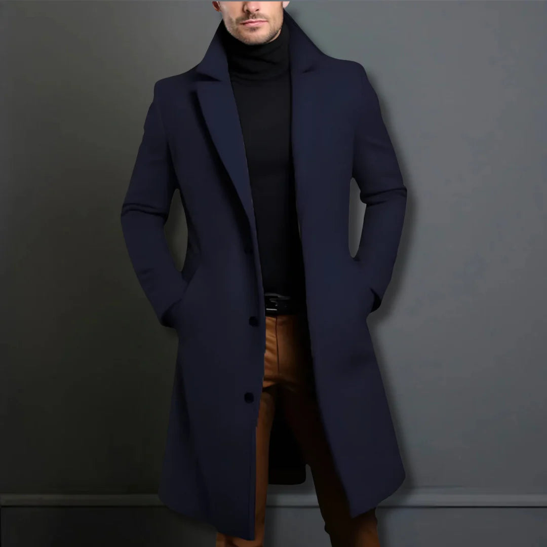 Men's Tailored Wool Blend Overcoat - Classic 3-Button Winter Jacket-Mens Jacket-Verito Boutique-Dark Blue-S-Verito Boutique
