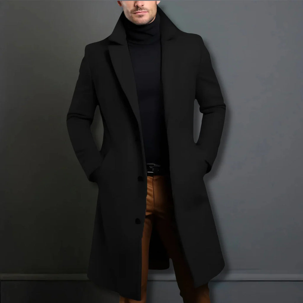 Men's Tailored Wool Blend Overcoat - Classic 3-Button Winter Jacket-Mens Jacket-Verito Boutique-Black-S-Verito Boutique